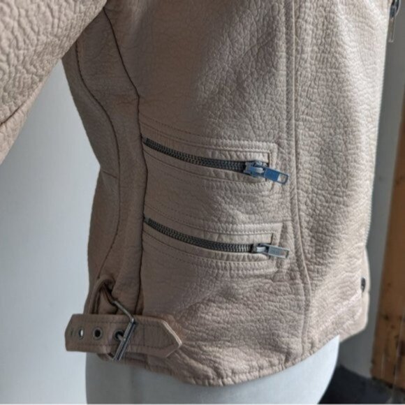 Nude faux leather asymmetrical zip moto jacket - Picture 3 of 6